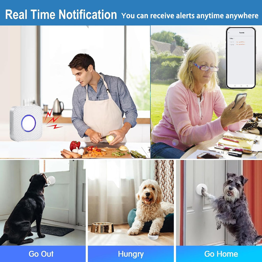 Dog Door Bell for Potty Training, WiFi Doggie Door Bell,Smart Wireless Doggy Doorbell with Phone App,Waterproof Touch