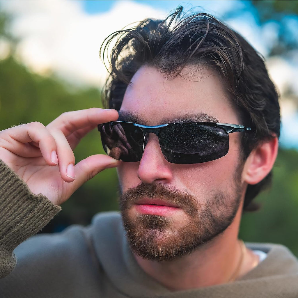 Mens Sports Polarized Sunglasses UV Protection Sunglasses for Men 8177 | Premium Al-Mg Frame–Lightweight, Sturdy