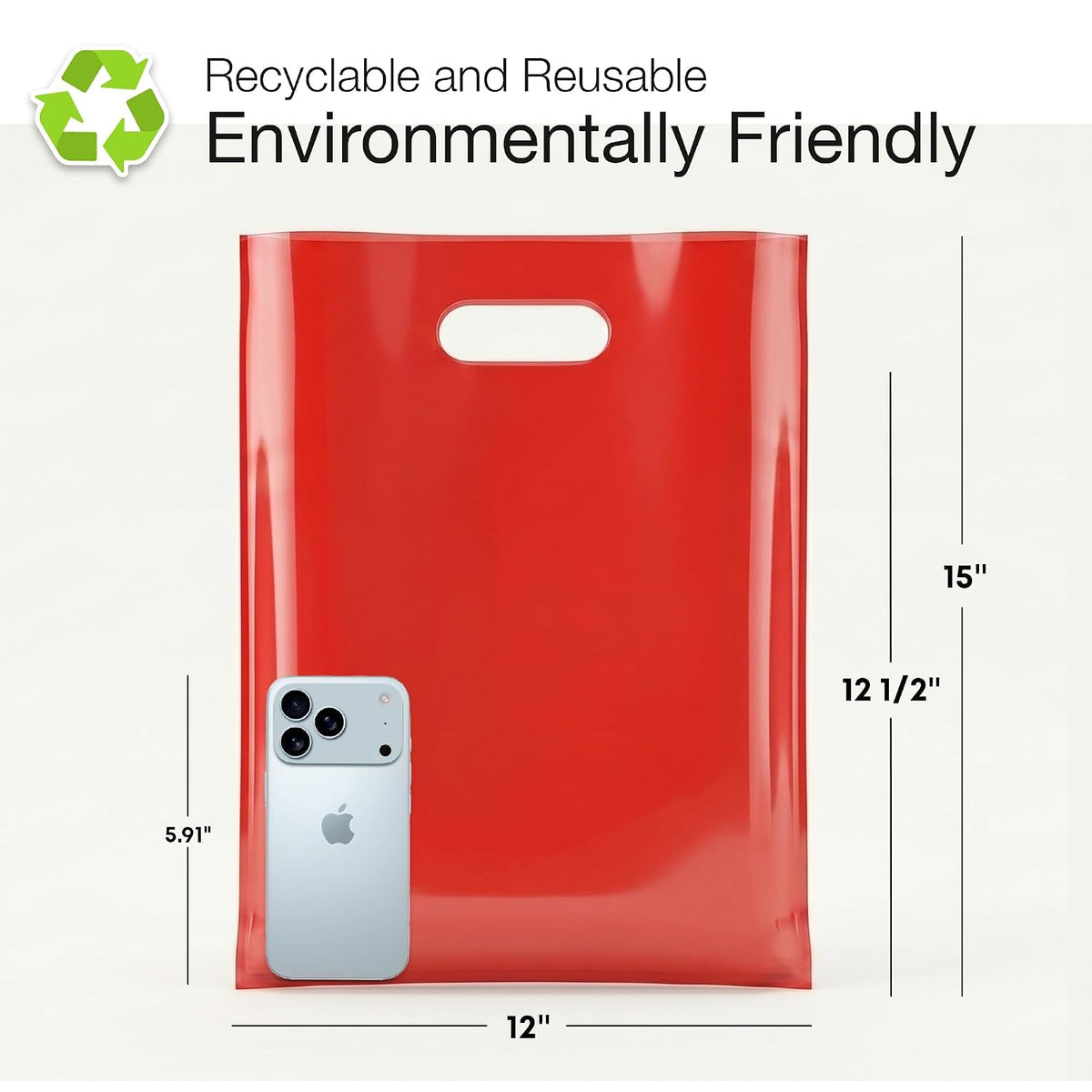 100 Red Plastic Bags With Handles 12x15 Merchandise Bags