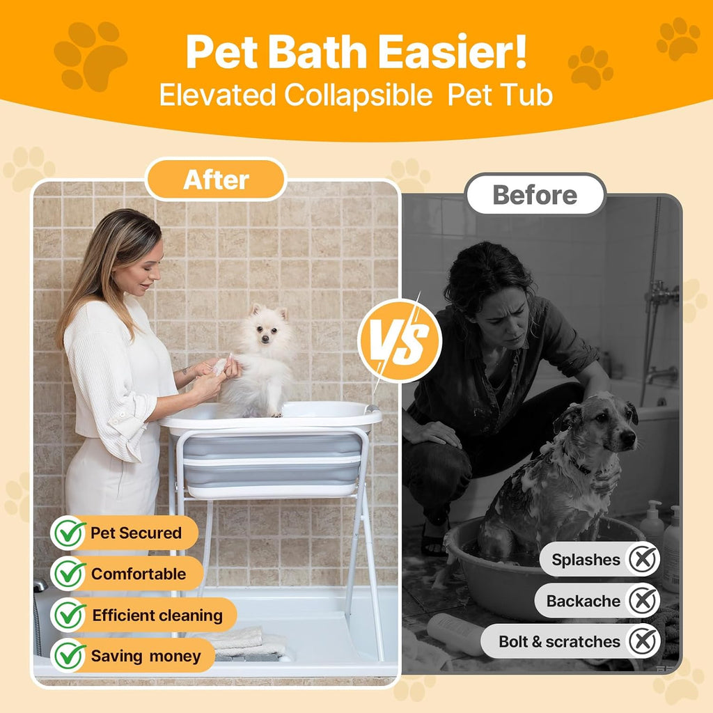 Beberoad 2 in 1 Dog Bath Tub Dog Washing Station for Bathing and Grooming, Elevated Collapsible Foldable Portable