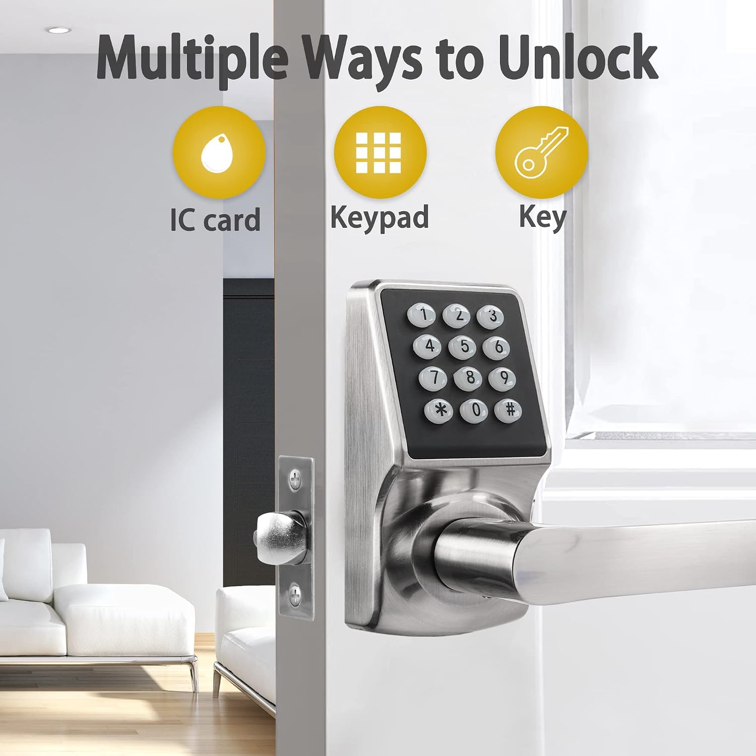 Keyless Entry Door Lock with Handle - Keypad Door Lock with Handle for Front Door, Digital Code Lock with Fob Card