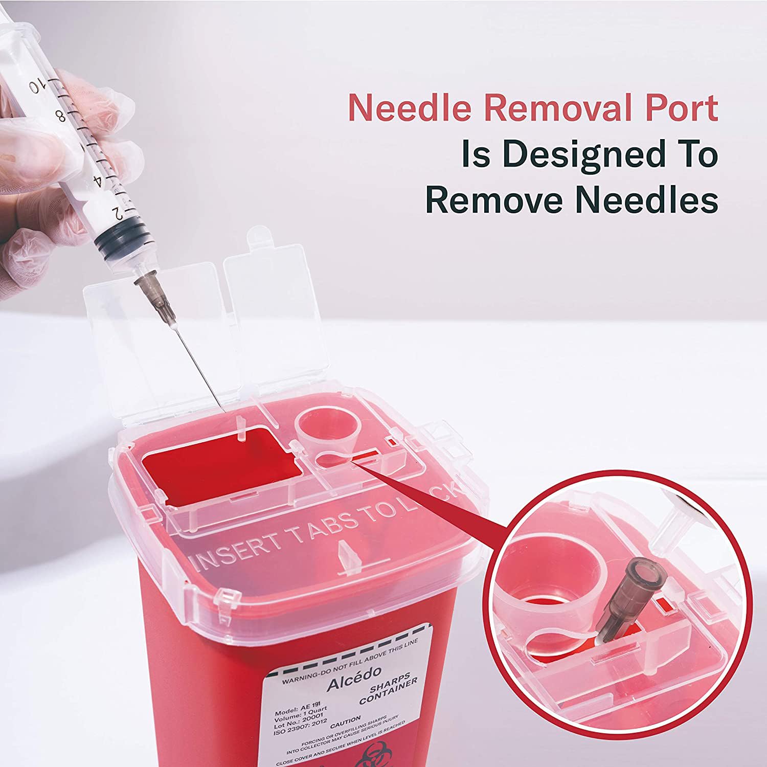 1 Quart Sharps Container (1-Pack) for Needle & Syringe Disposal | Small & Portable, Built-In Needle Removal Port