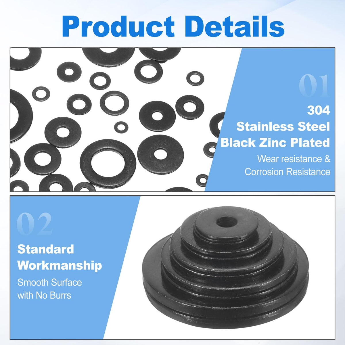 60Pcs M8 304 Stainless Steel Flat Washers ID 8mm, OD 16mm, Thk 1.5mm