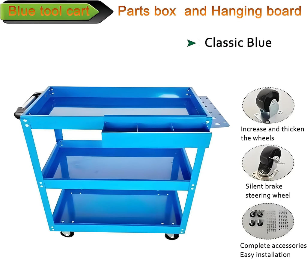 Upgrade 3-Tier Rolling Tool Cart with Lockable Wheels, Heavy Duty Steel Utility Mechanic Tool Cart with Handle