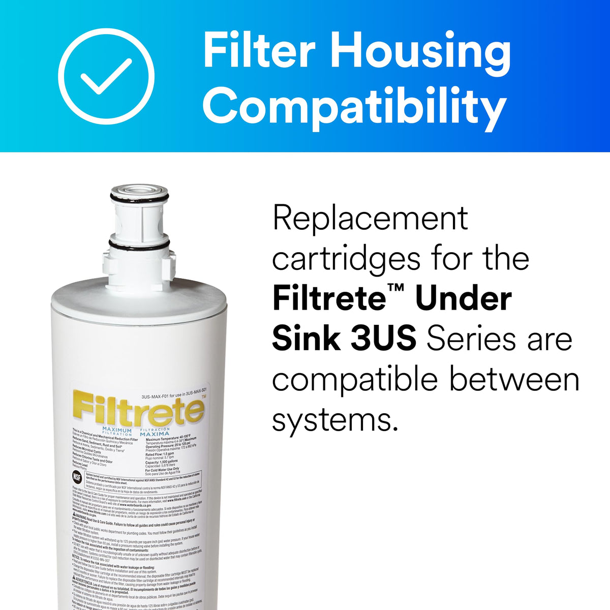 Filtrete Under Sink Replacement Water Filter Cartridge 3US‑MAX‑F01