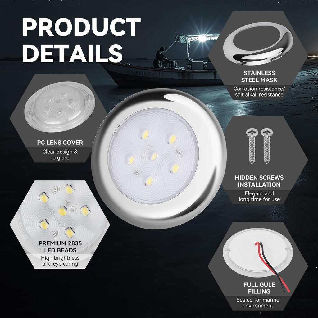 4 Pack IP68 Waterproof LED Boat Courtesy Lights, White
