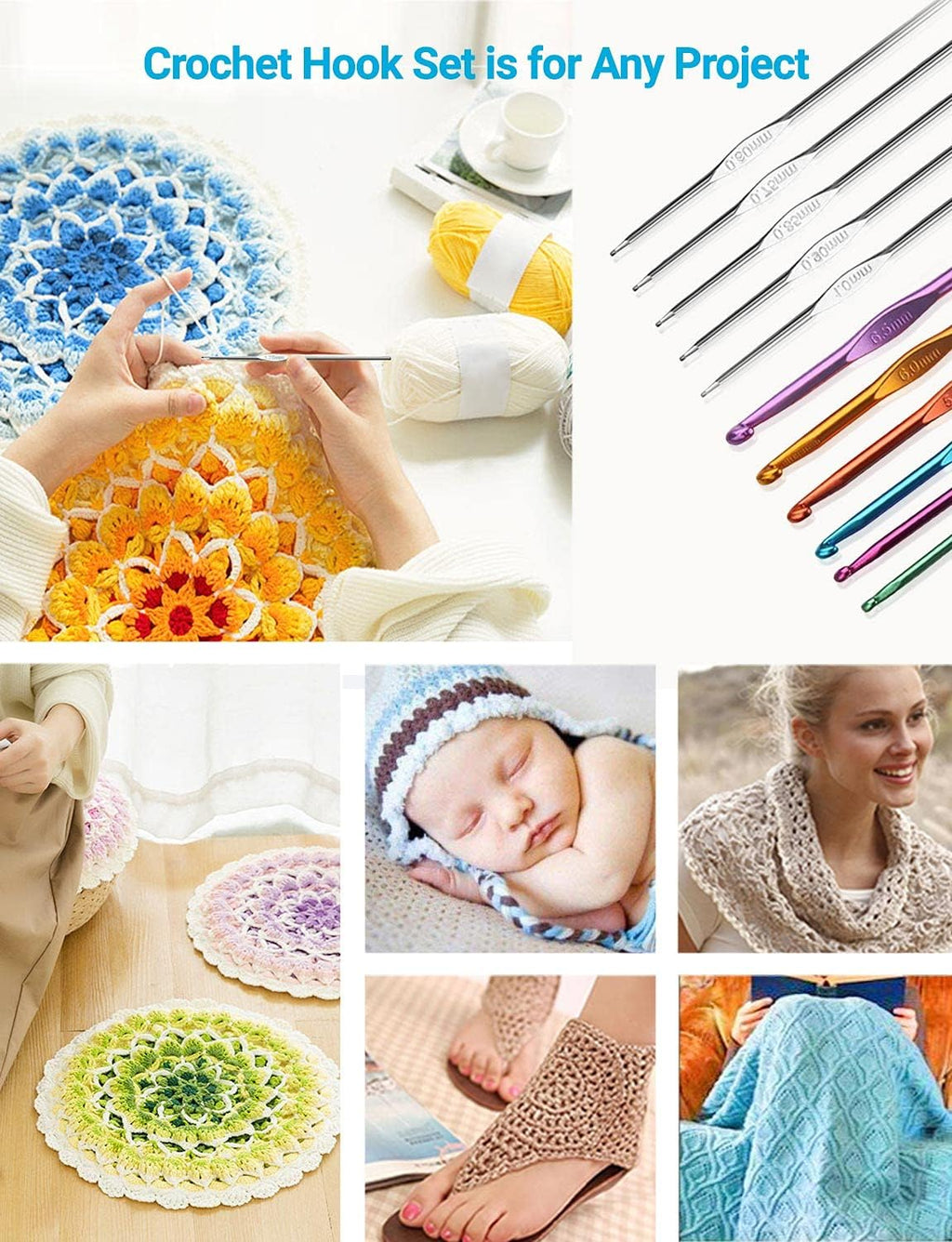 100 Pcs Crochet Hook Set with Yarn Knitting Needles Sewing Tools Full Set Knit Gauge Scissors Stitch Holders
