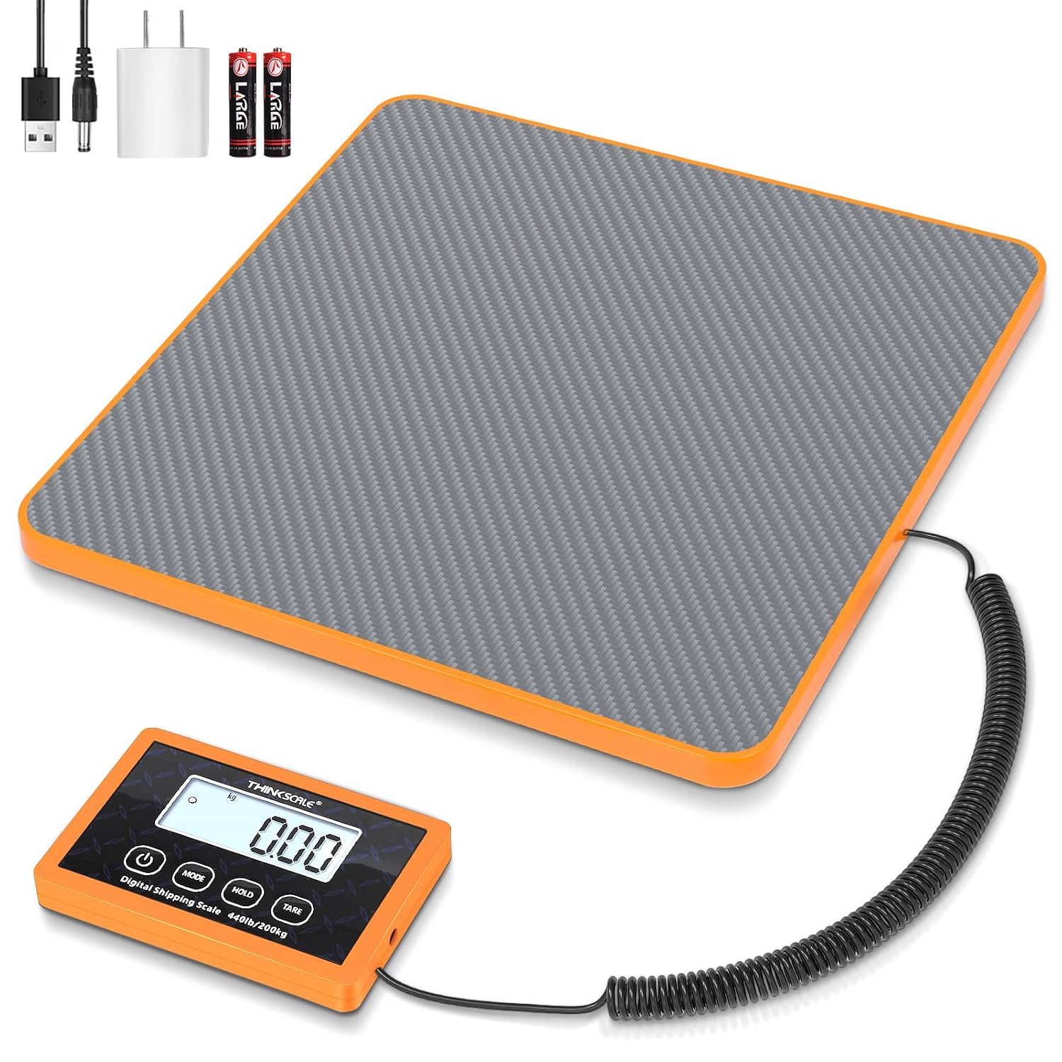Shipping Scale, 440lb, 10g/1oz Postal Scale, Hold/Tare | Carbon Fiber Platform – Anti-Slip & Lightweight, Backlit LCD