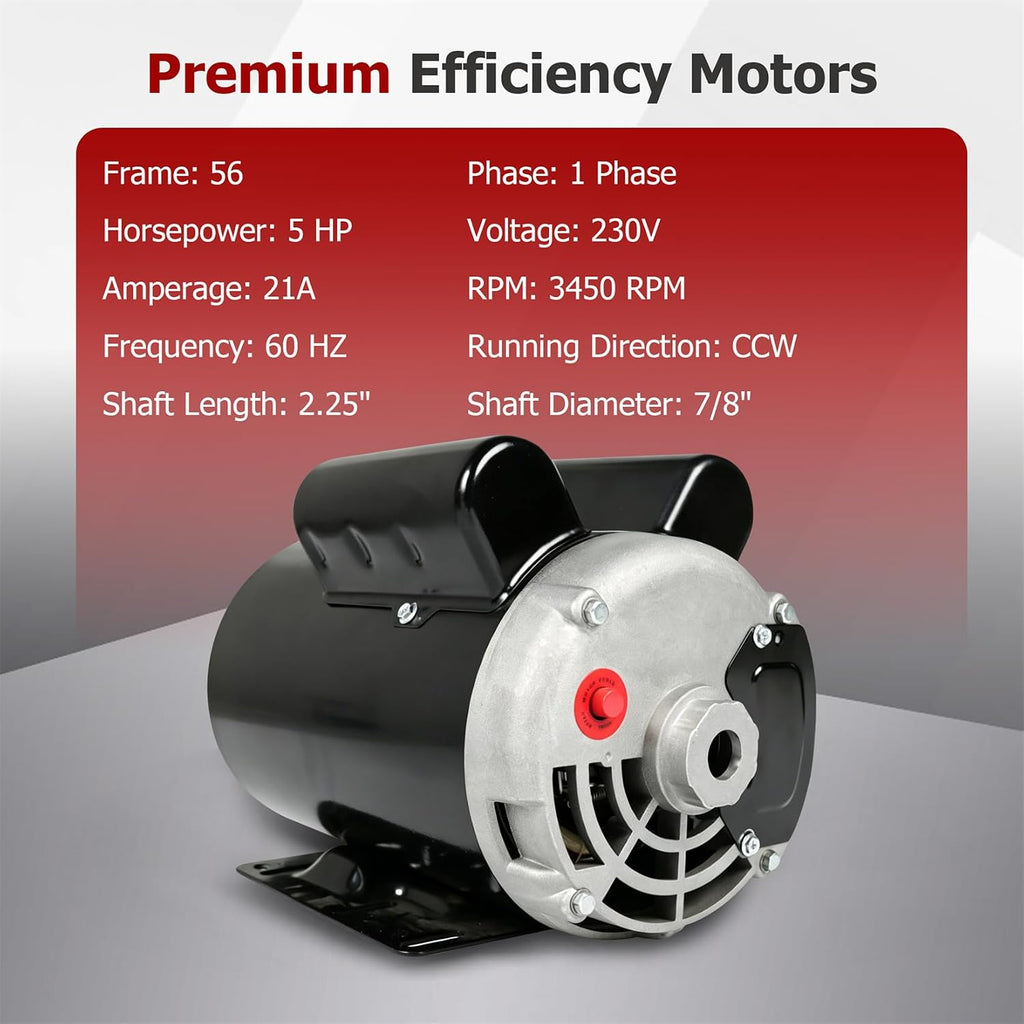 findmall 5 HP Electric Motor 56 Frame 3450RPM Single Phase Motor General