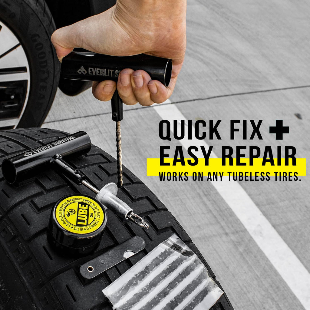 All-in-One Tire Repair Kit with Air Compressor – 150 PSI Portable Cordless Tire Inflator & Plug Kit – Flat Tire