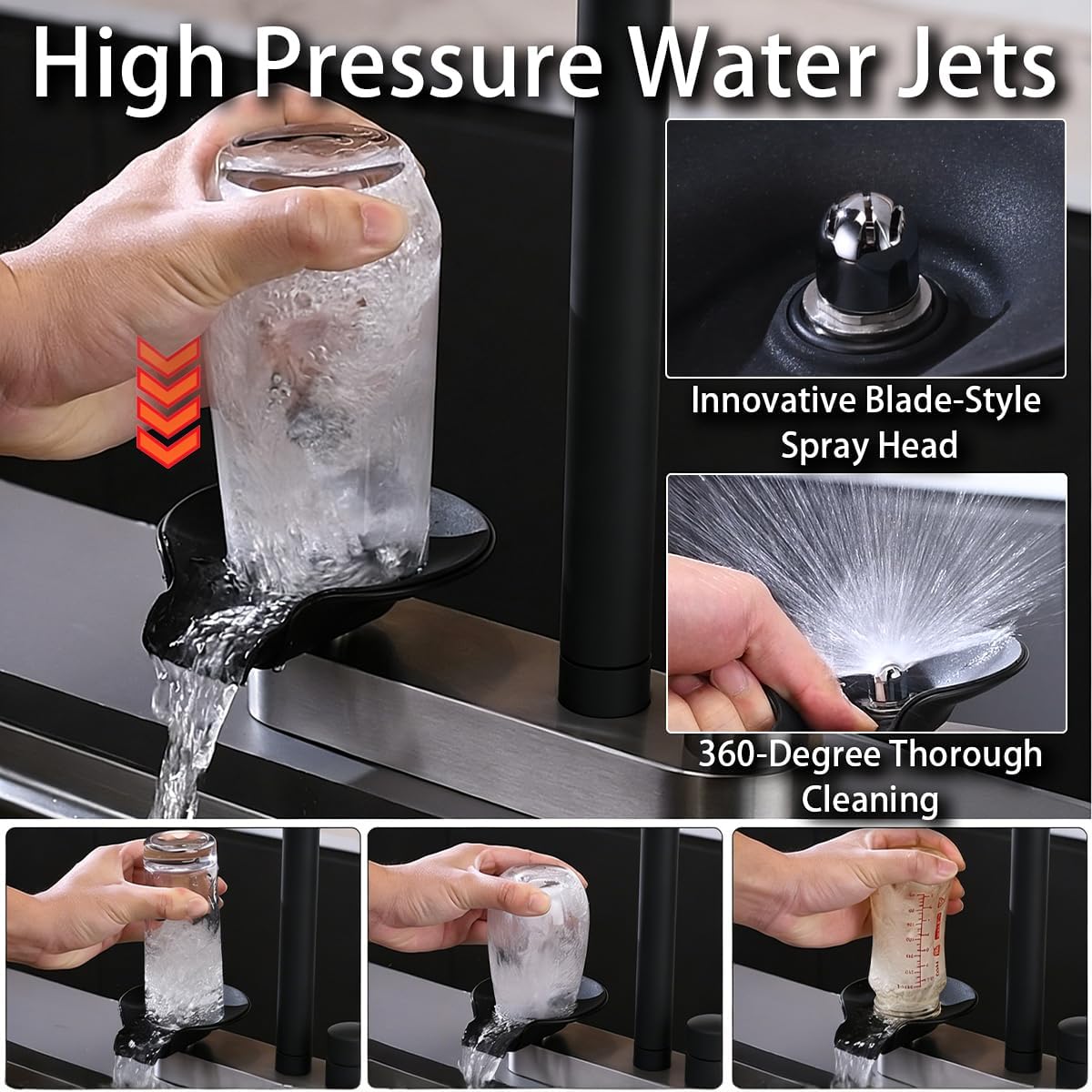 Kitchen Faucet with Pull Down Sprayer, Glass Rinser, Single Hole