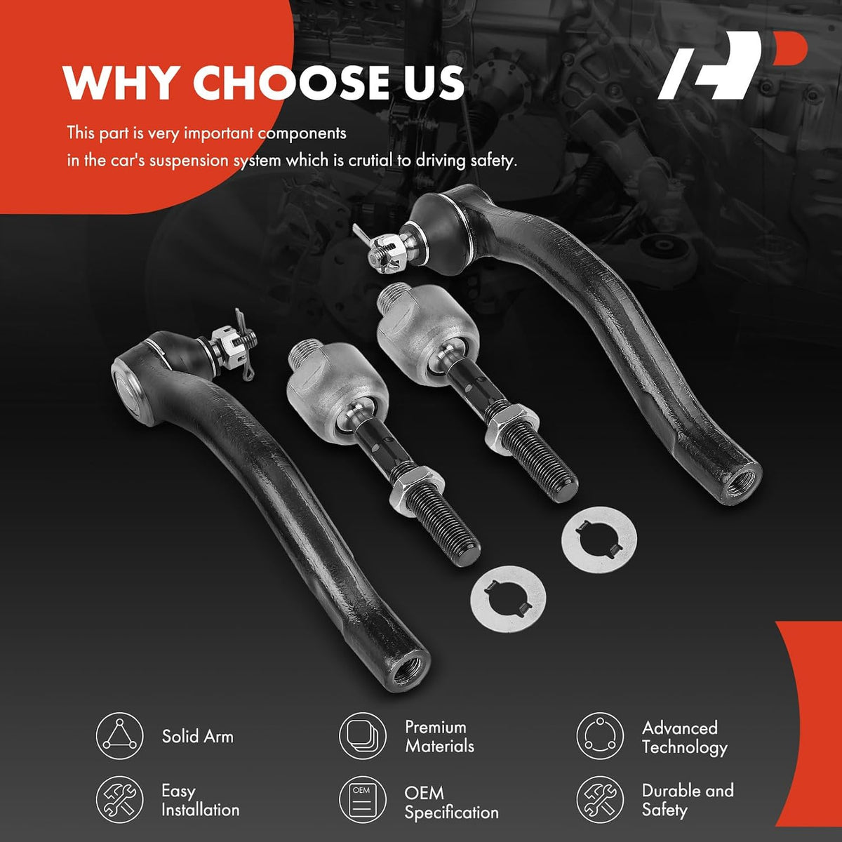 A-Premium Front Inner & Outer Tie Rod End Kit, Compatible with Honda