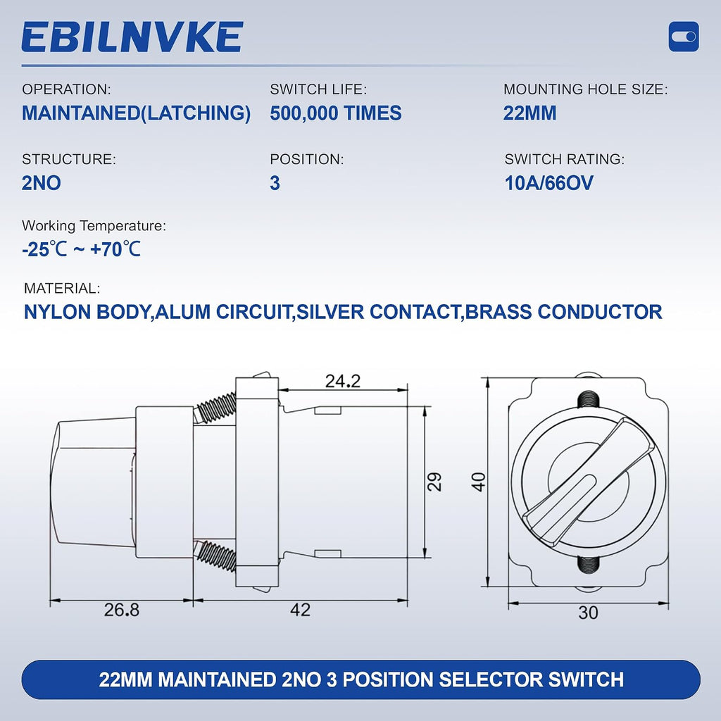 2 Pack 22mm 3 Position Maintained Selector Switch
