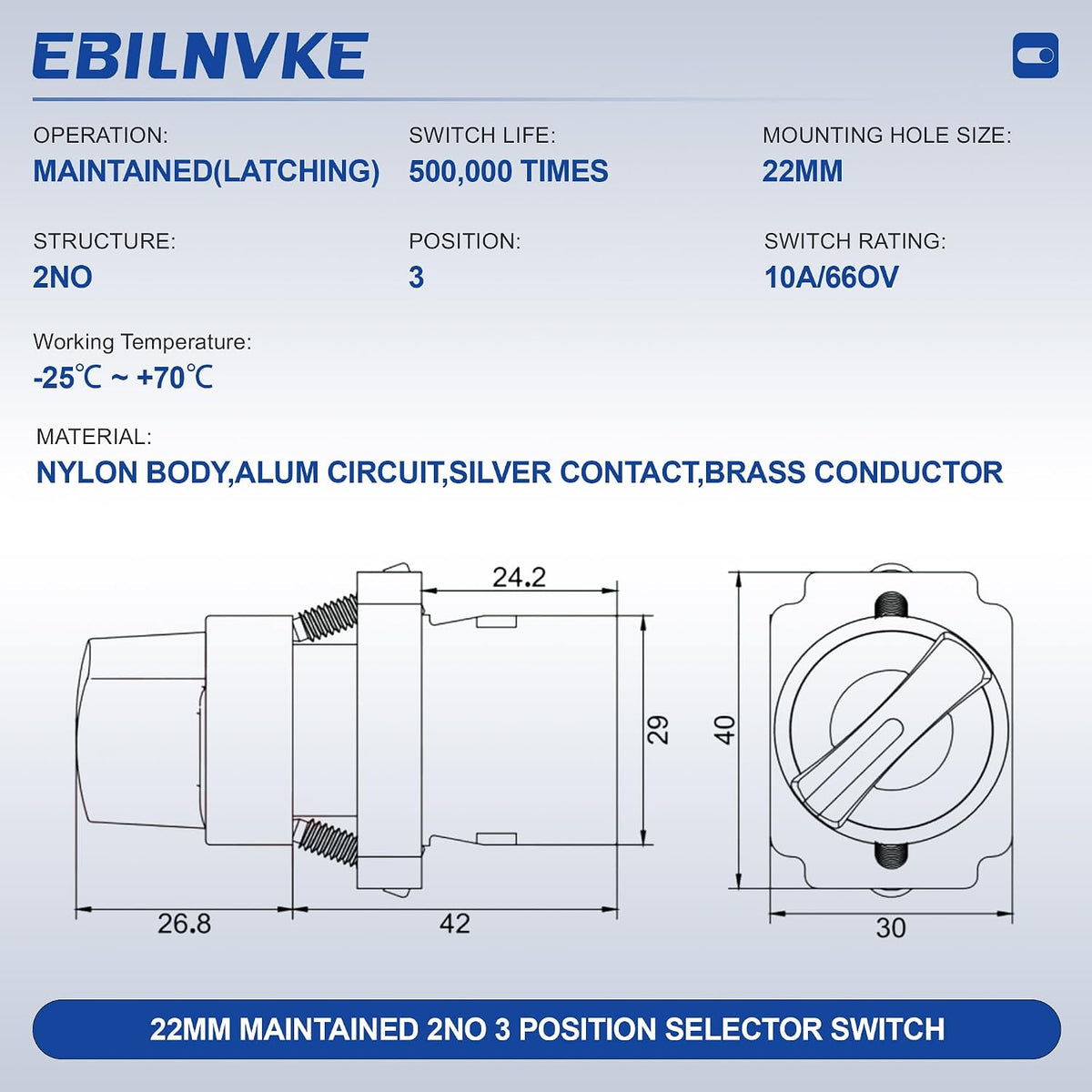 2 Pack 22mm 3 Position Maintained Selector Switch