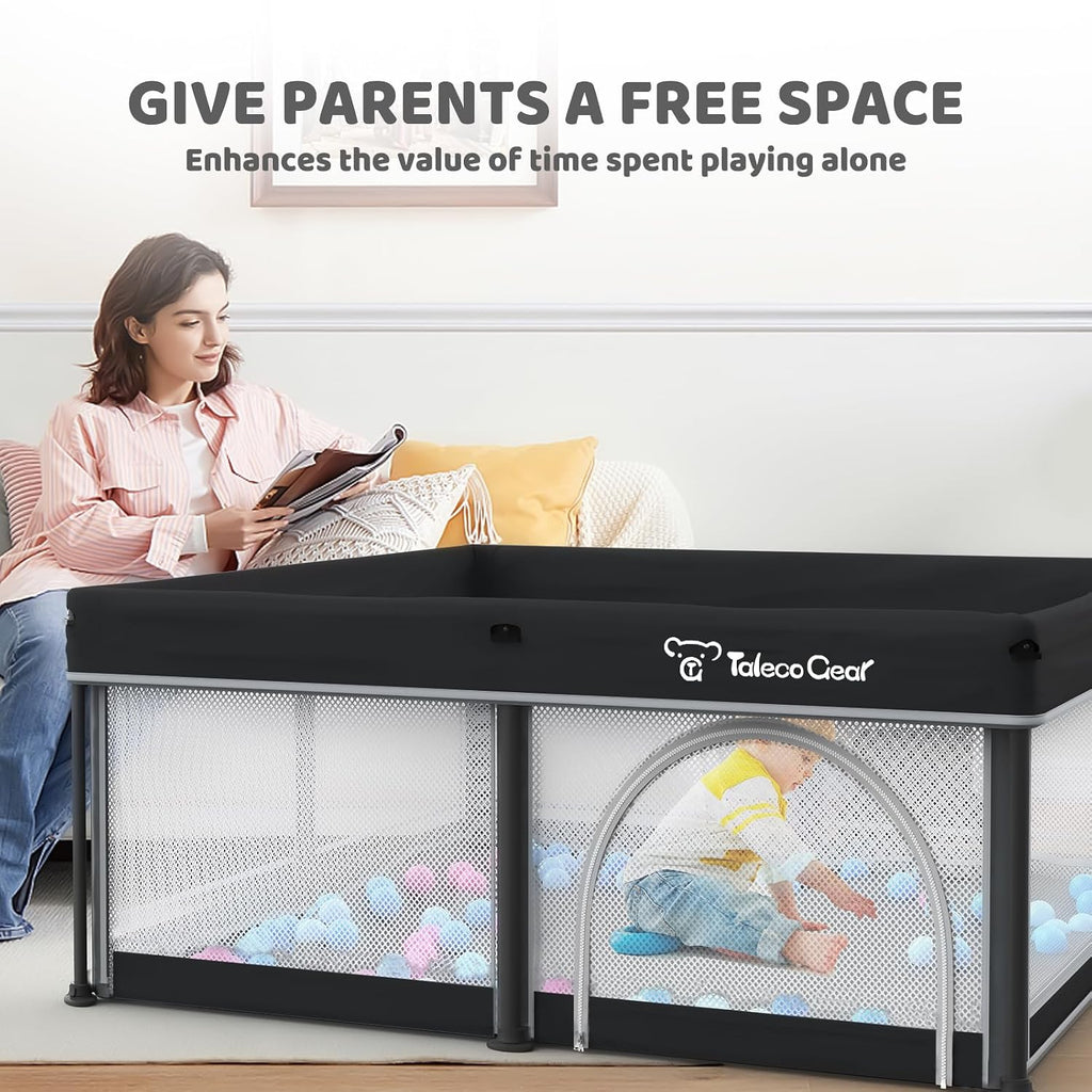 Taleco Gear Foldable Baby Play Pen with Mat, 50''x50'' Playpen for Babies and Toddlers, Playpen for Baby with Gate