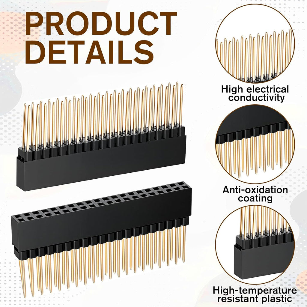 8 Pcs 2x20 (40 Pin) Extra Tall Female Header, 0.1 Inch Pitch Stacking Header for Pin Headers Socket 0.47in Needle Length