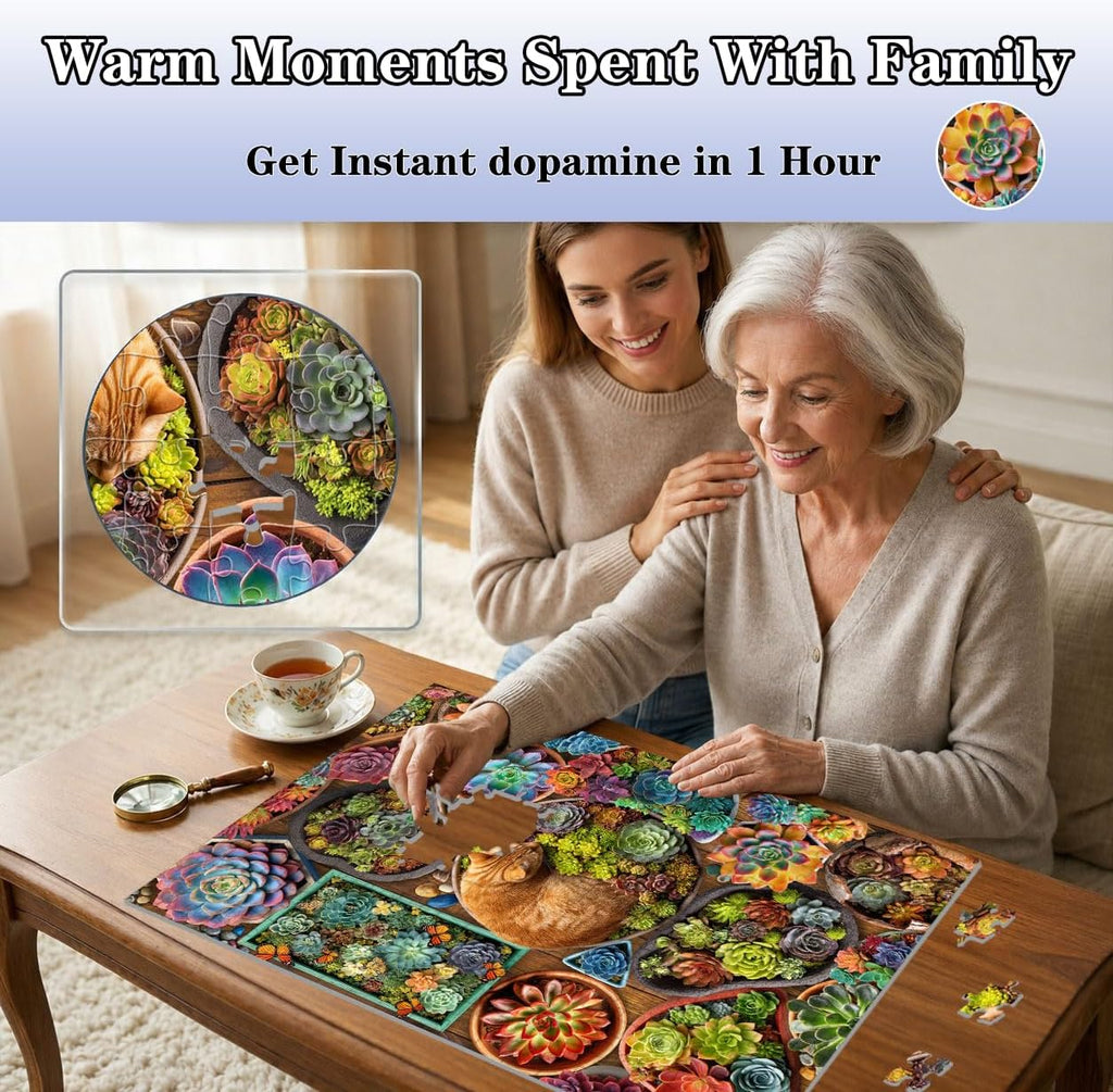 Puzzles for Kids Ages 6-8 8-12 Year Old - Succulent and Orange Cat Puzzle, 200 Pieces Jigsaw Puzzles for Kids