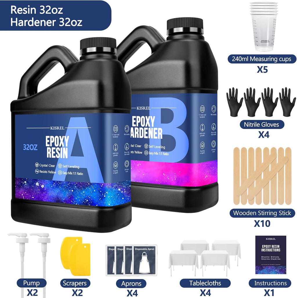 64OZ Epoxy Resin Kit, Clear Resin No Yellowing No Bubble for Molds & Craft | Clear Epoxy Resin Kit ,Casting Resina