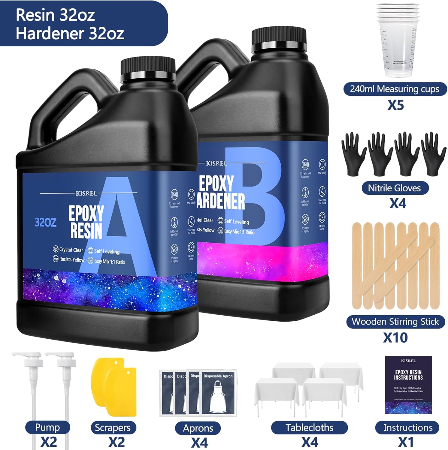 64OZ Epoxy Resin Kit, Clear Resin No Yellowing No Bubble for Molds & Craft | Clear Epoxy Resin Kit ,Casting Resina