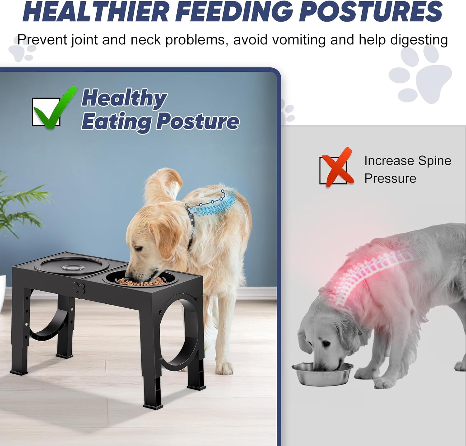 Slow Feeder Dog Bowl Stand - Elevated Dog Food and Water Bowl Set for Large Medium Sized, 5 Heights Adjustable
