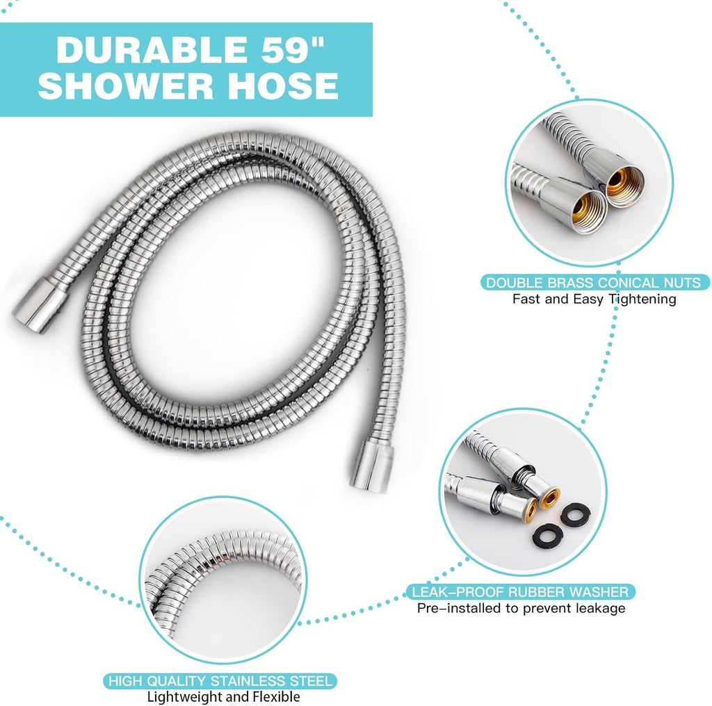 6-Setting Shower Head with Handheld, JDO High Pressure Hand held Shower Head, 4.7 Inch Chrome Detachable Showerhead