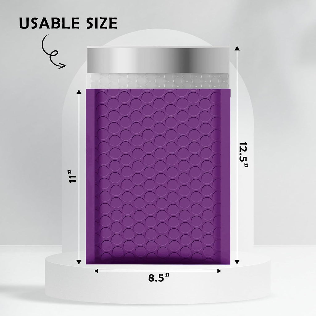 Purple Poly Bubble Mailers 8.5x12 25 Pack Usable 8.5x11