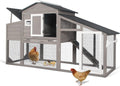 Large Wooden Chicken Coop with Run and Wheels, Grey