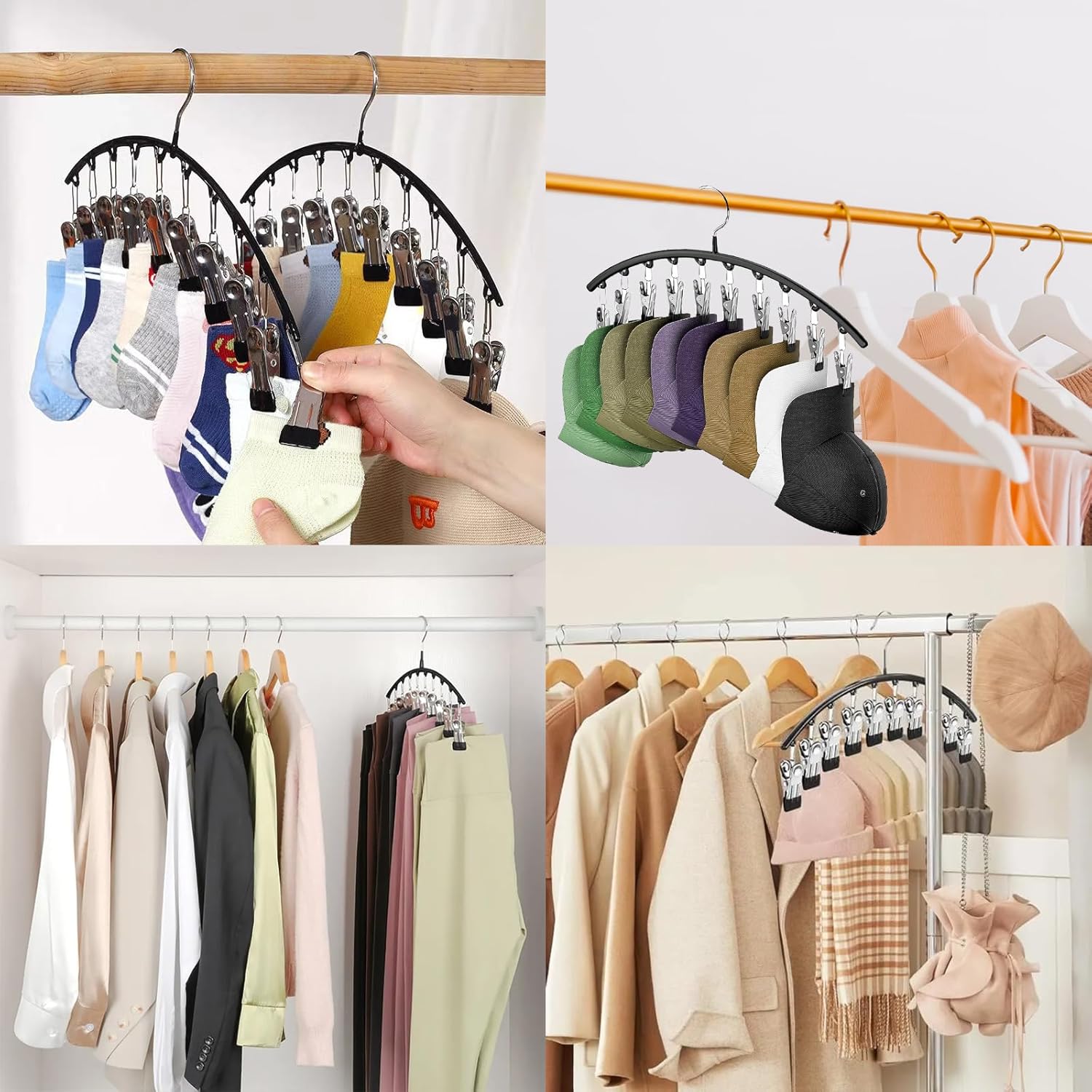 Legging Hangers for Closet Organizer, Hat Hangers for Closet 2 Pack with 10 Clips Holds 20 Leggings, Legging Hanger