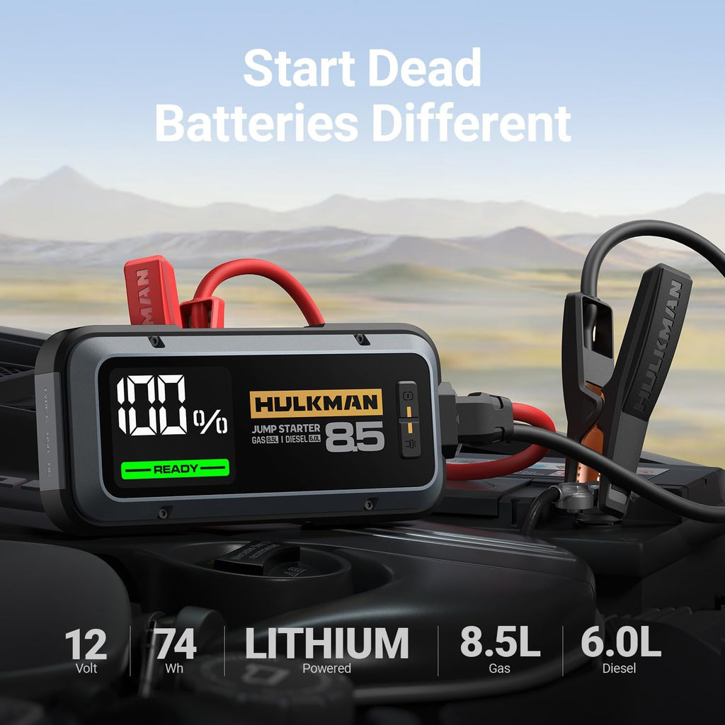 Alpha85 Smart Portable Jump Starter, 2000A Battery Booster Pack with LED Display, Flashlight, 74Wh Power Bank &