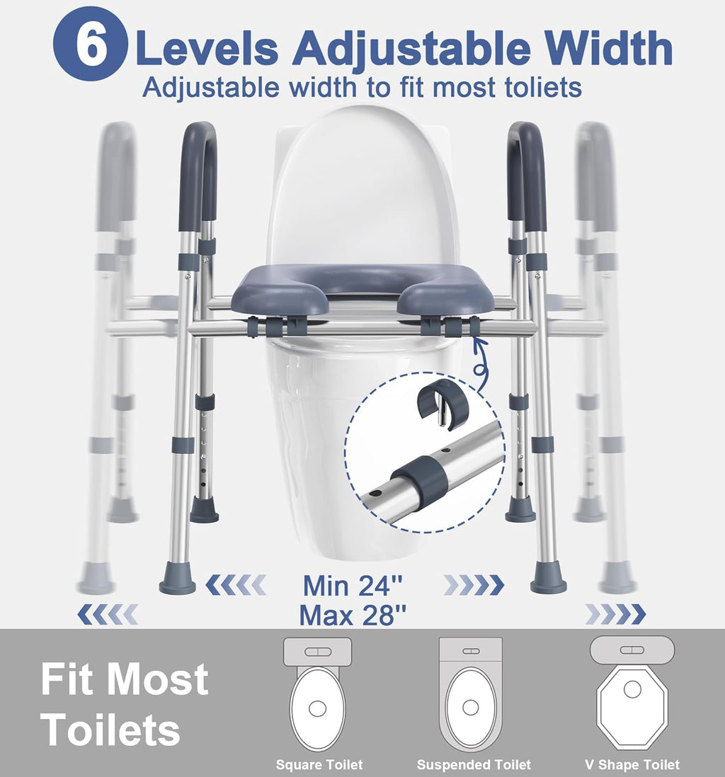 Toilet Seat Risers for Seniors, Raised Toilet Seat with Handles | Elevated Toilet Seat with Padded Seat, Adjustable