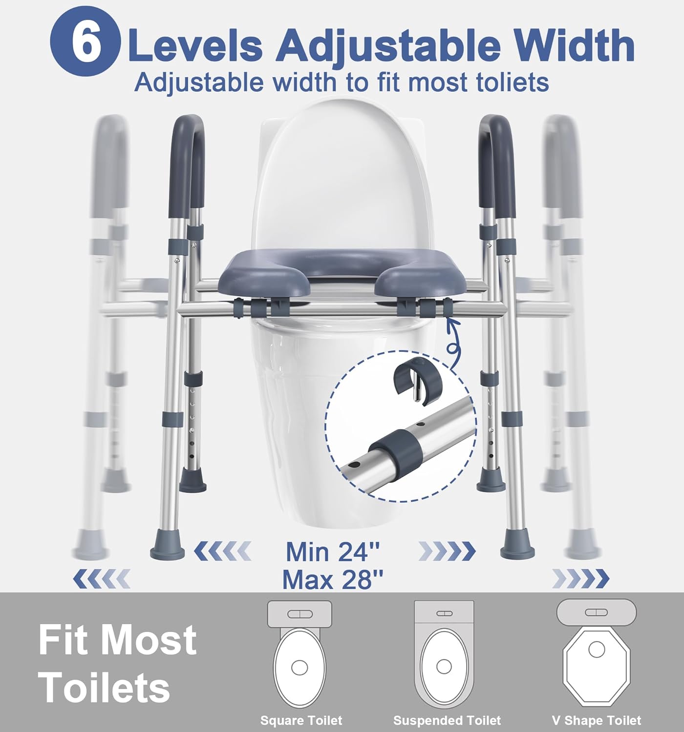 Toilet Seat Risers for Seniors, Raised Toilet Seat with Handles | Elevated Toilet Seat with Padded Seat, Adjustable