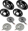 W10290350 W10290353 Black Porcelain Drip Pans and MP22YA Electric Stove Burner Element Set Replacement for Amana Whirlpool Electric Stove, Replace W10288051 Drip Pans by Fetechmate