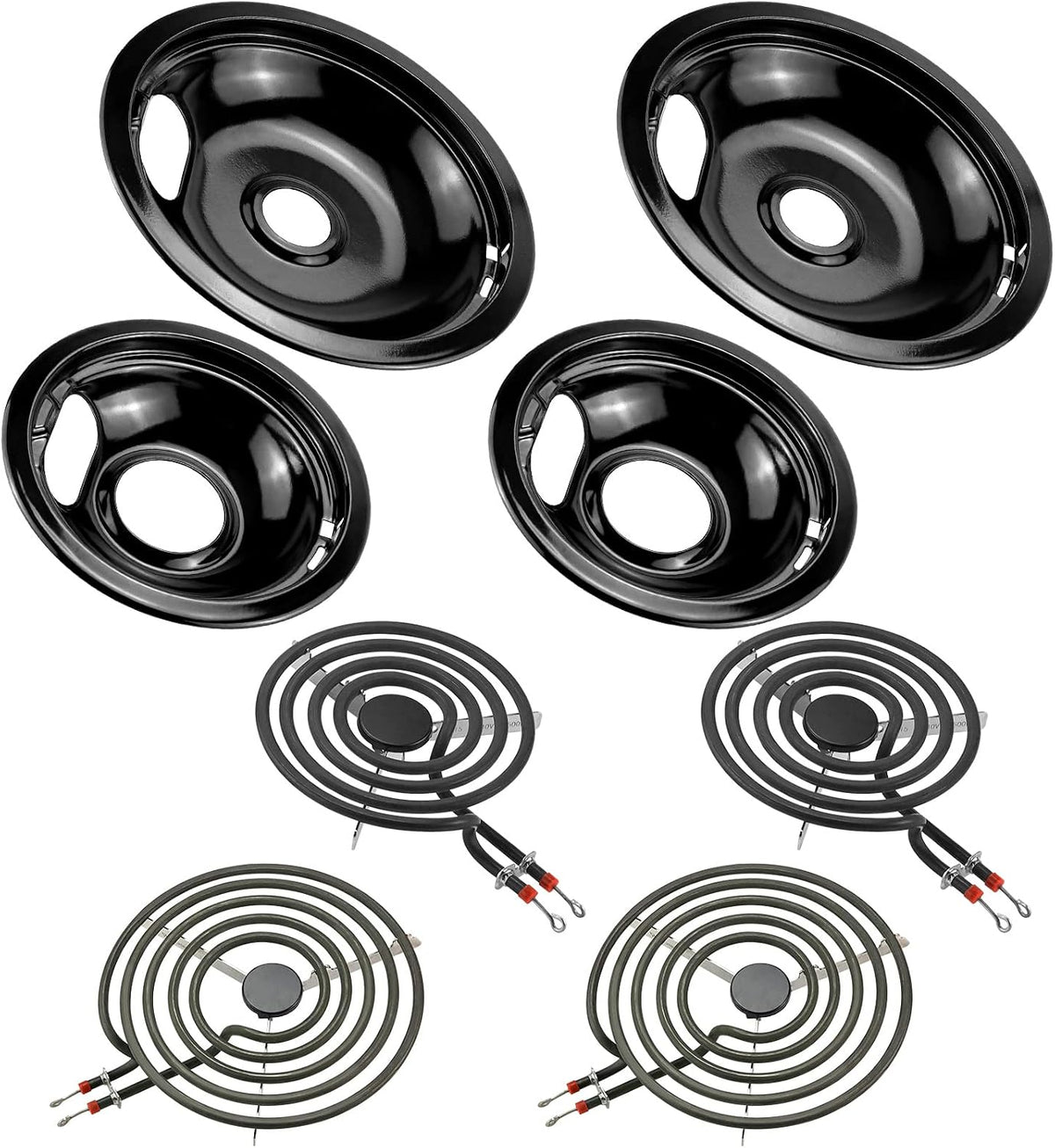 W10290350 W10290353 Black Porcelain Drip Pans and MP22YA Electric Stove Burner Element Set Replacement for Amana Whirlpool Electric Stove, Replace W10288051 Drip Pans by Fetechmate