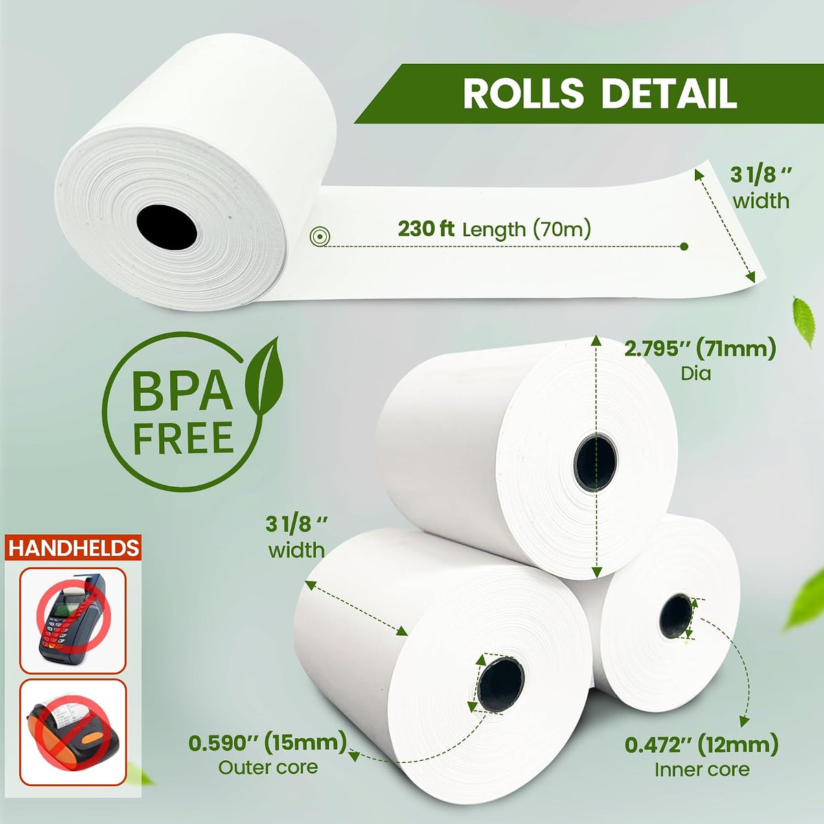 3 1/8 x 230 Thermal Paper Receipt Rolls (10 PACK) [USA Based Brand]