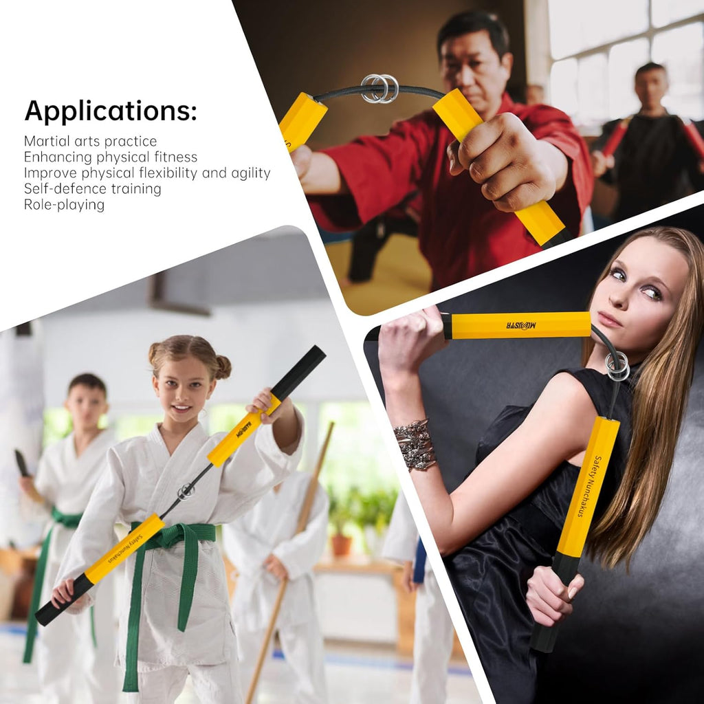 Safe Foam Rubber Cord Nunchakus for Practice and Training | 11 inches, non-slip surface, easy to clean, carrying