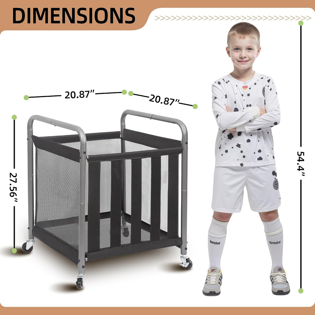 Ball Storage Bin Rolling Sports Ball Cart, Metal Garage Organizer Sport Rack Basketball Storage Cage for Garage or