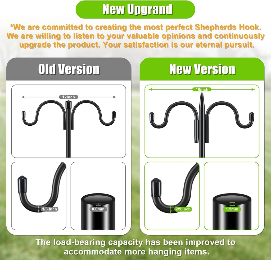 Bird Feeder Pole for Outdoors Heavy Duty, 2 Pack 92 Inch Double Shepherds Hook with 5-Prong Stable Base, 3/4 Inch