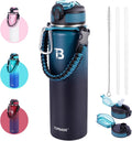 32oz Insulated Water Bottle with Straw Lid & Spout Lid & Paracord Handle, Stainless Steel Water Bottle Wide Mouth