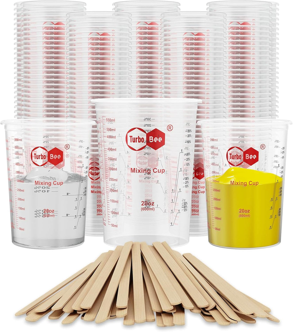 20oz Resin Mixing Cups - [Easy-Separate Design] 100 Pack Graduated PP Plastic Mixing Cups for Epoxy Resin, Paint &