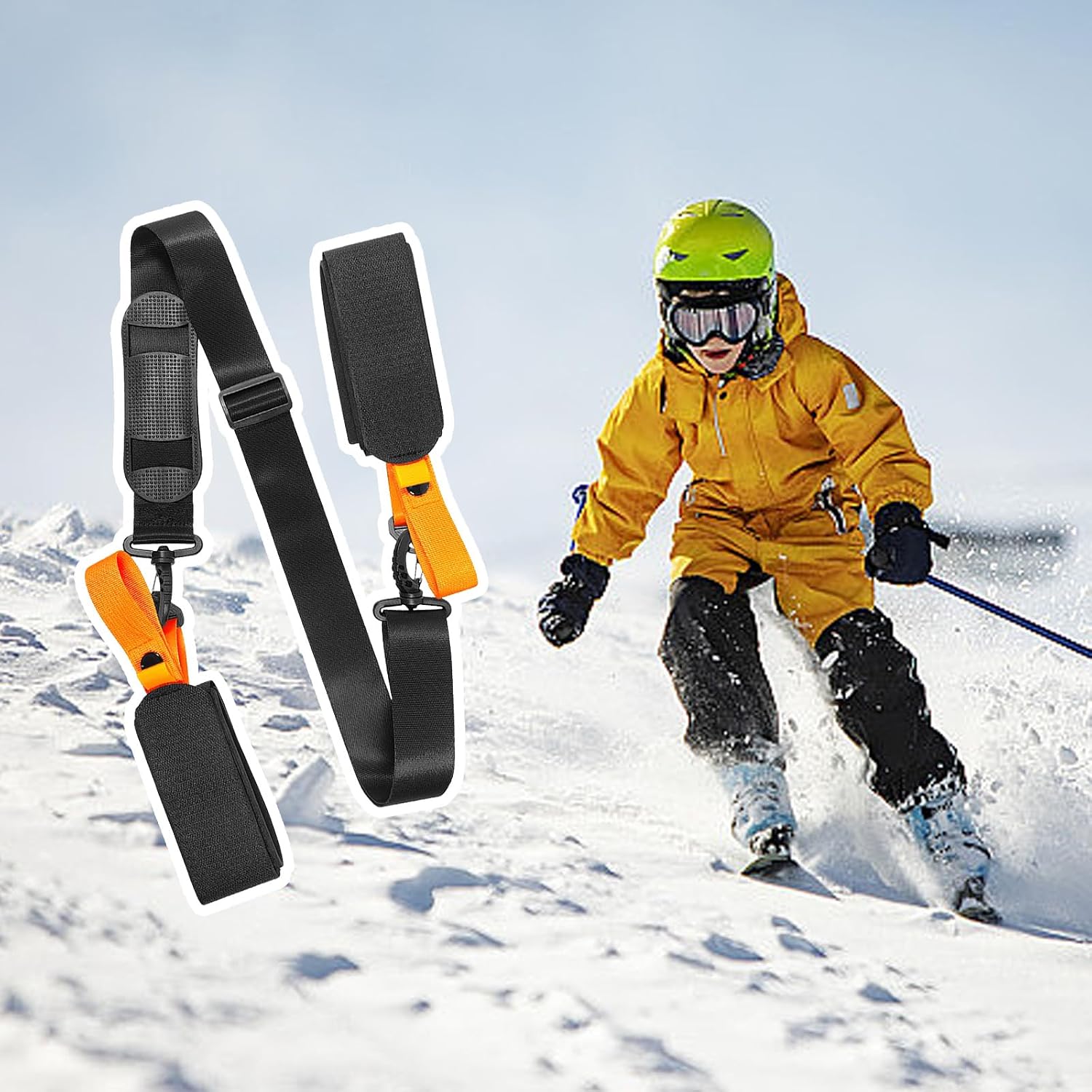 Multiple Use Ski Sleds Shoulder Strap Hands Frees Transport for Skis Snowboards Adjustable EVA Strap Outdoor