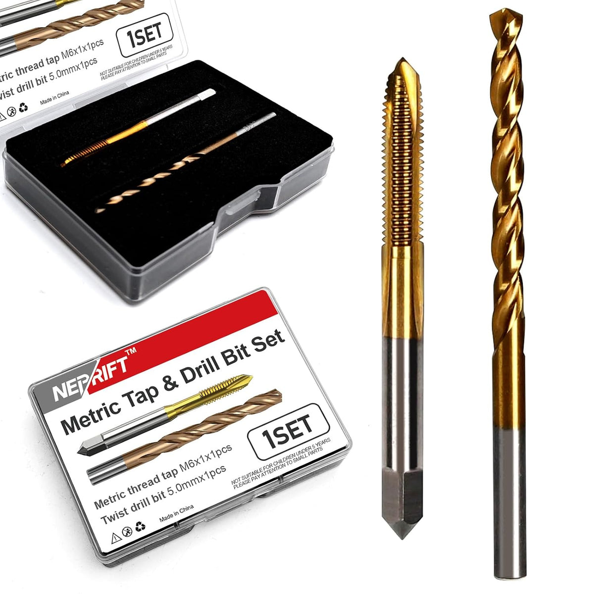 M6 x 1 Tap and 5.0mm Drill Bit Set, HSS M2 Taps and M35 Cobalt Drill Bits