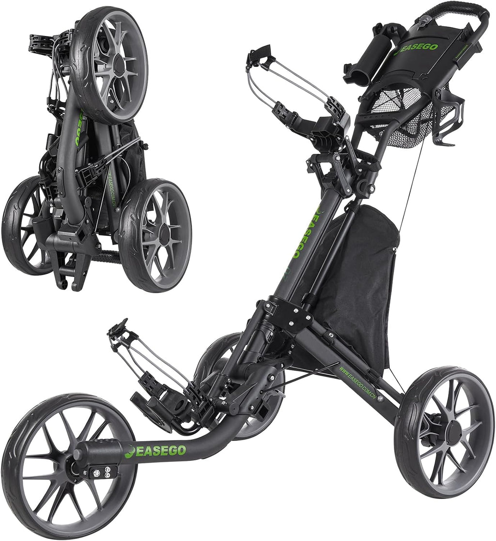 Golf Push Cart 3 Wheel : Golf Bag Cart Foldable with Phone Holder/Cup/Umbrella Holder Compact Golf Pull Carts Quick