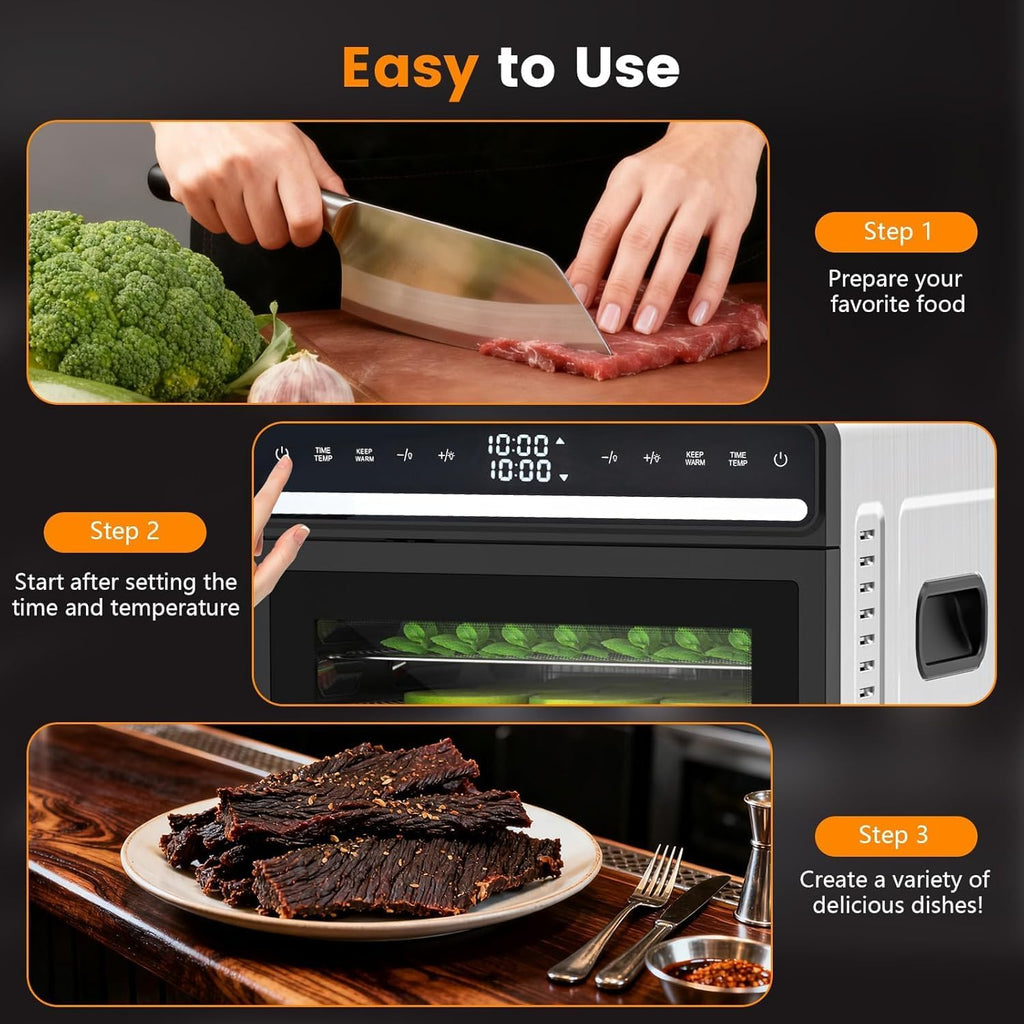 Food Dehydrator, 12 Stainless Steel Trays with 8.8 ft² Drying Space, 1100W, 176°F Dehydrated Dryer for Jerky & Time