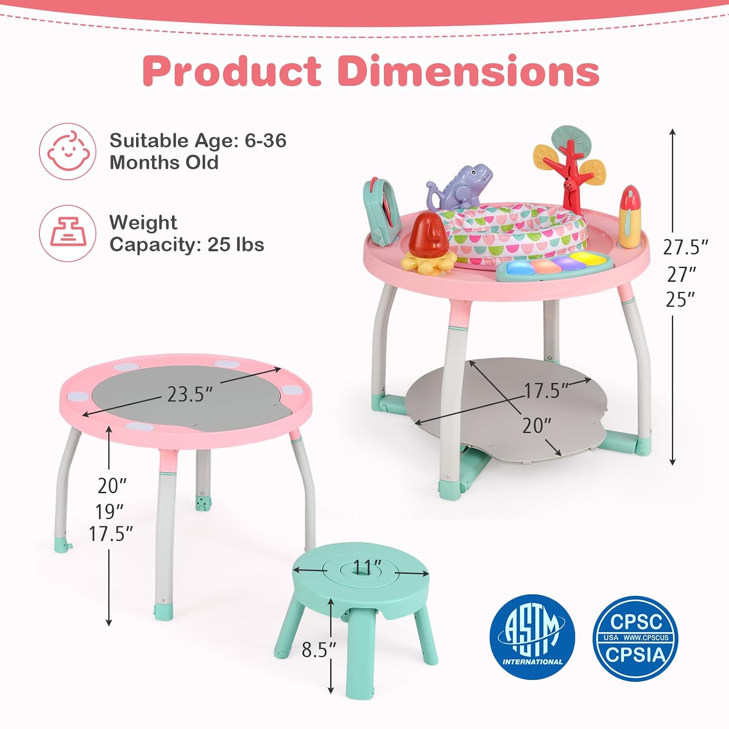 5 in 1 Baby Activity Center, Baby Jumpers and Bouncers with Removable Toys, Lights & Music, 3 Adjustable Heights