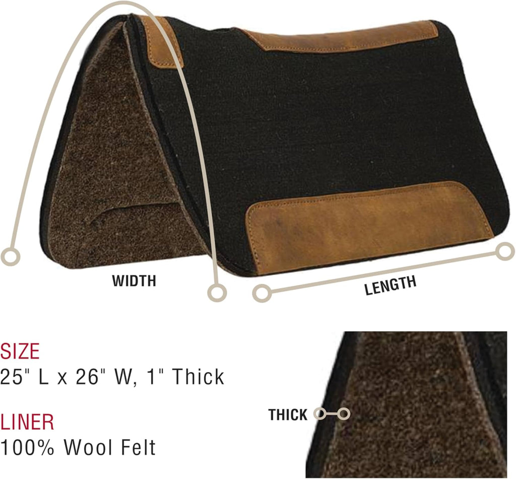 25" x 26 Pony Contoured Pure Wool Felt Horse Saddle Pad, Shock Absorbing Western Saddle Pad for Comfort Protection