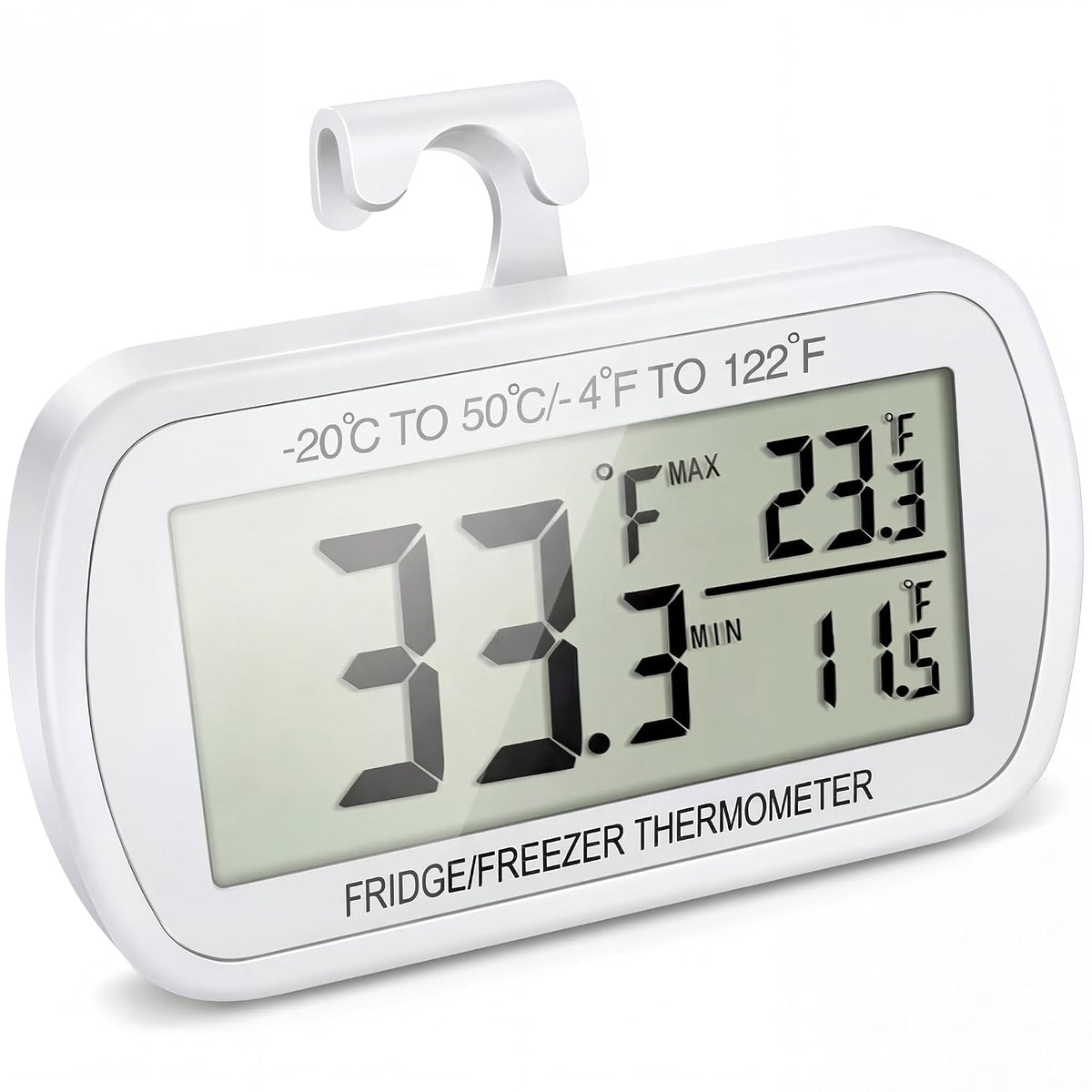 Waterproof Refrigerator Fridge Thermometer, Digital Freezer Room Thermometer, Max/Min Record Function Large LCD