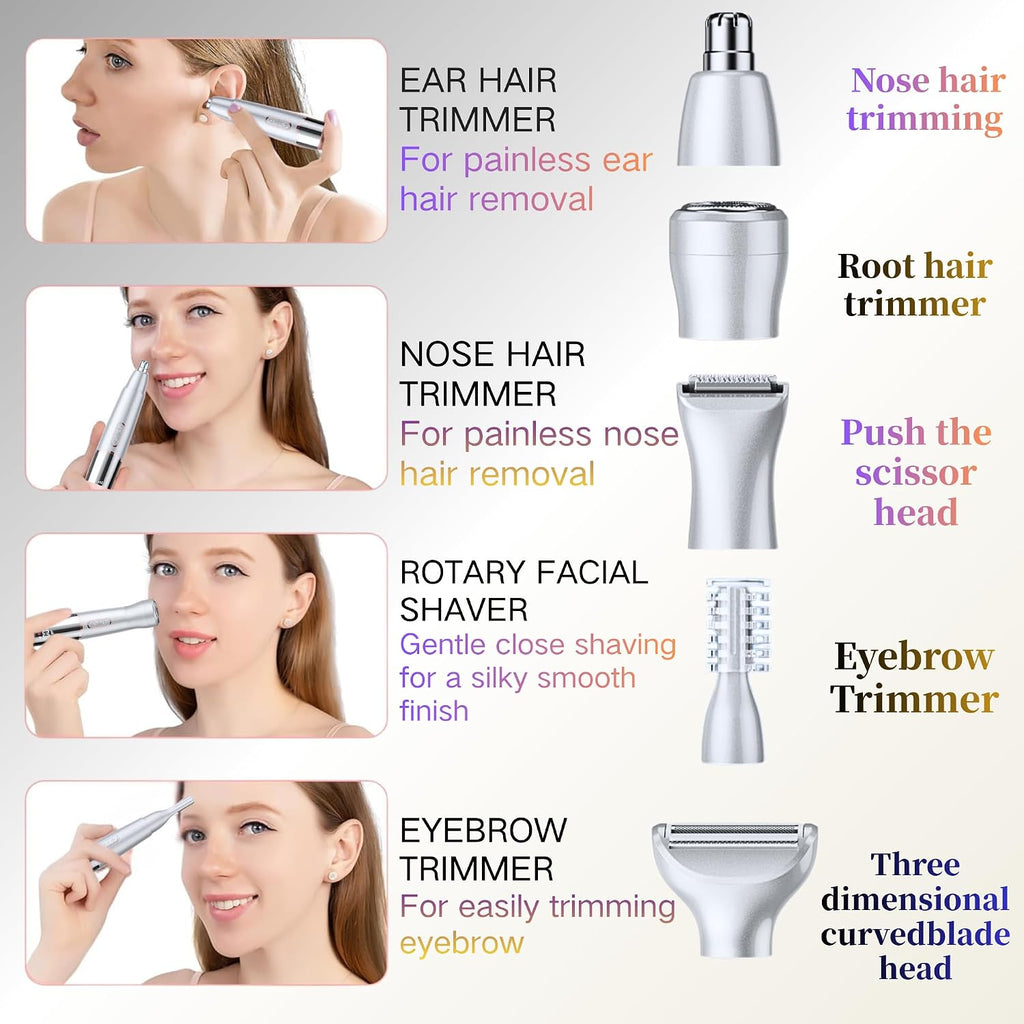 5-in-1 Rechargeable Nose & Ear Hair Trimmer - IPX7 Waterproof Dual Edge Grooming Kit for Men & Women, Perfect for