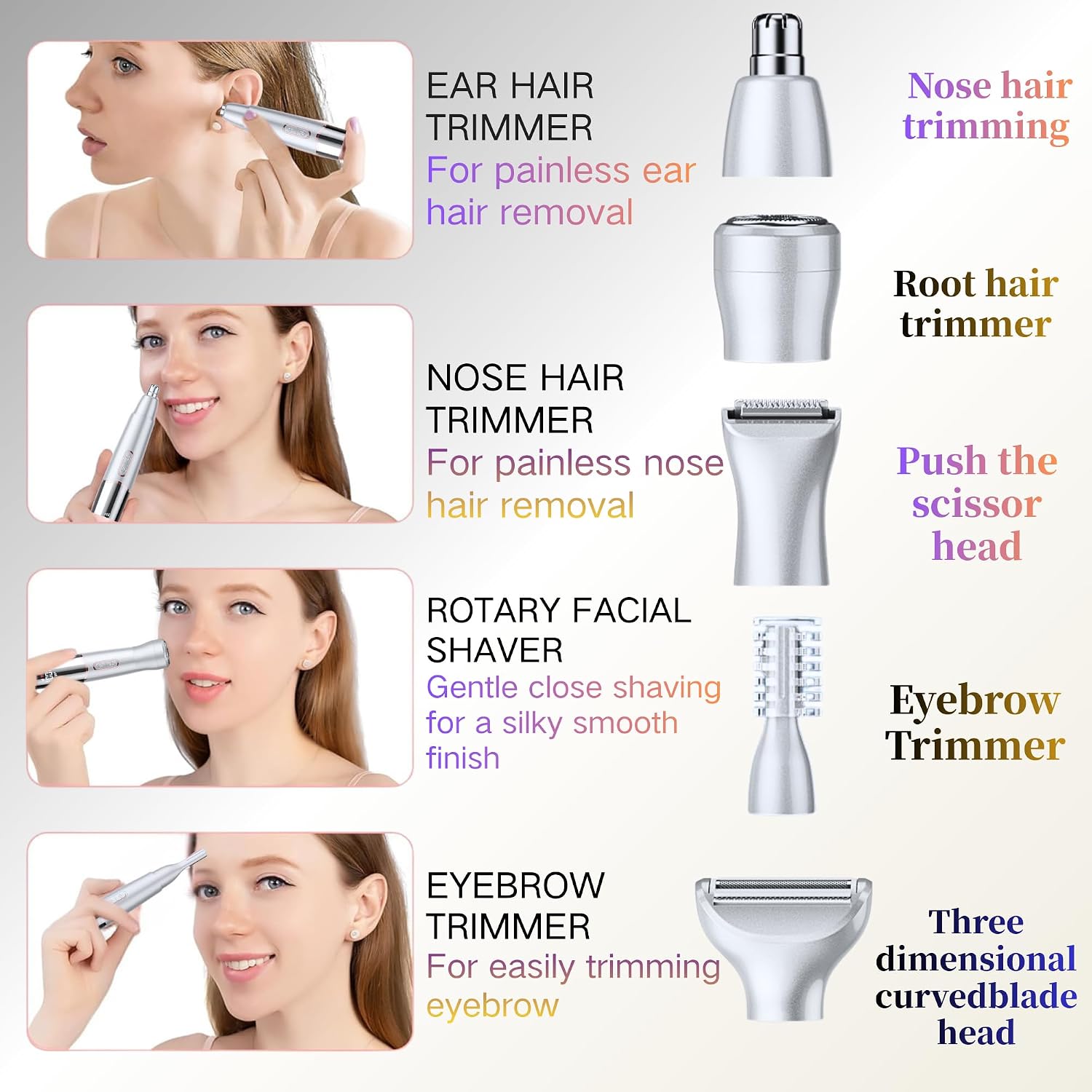 5-in-1 Rechargeable Nose & Ear Hair Trimmer - IPX7 Waterproof Dual Edge Grooming Kit for Men & Women, Perfect for