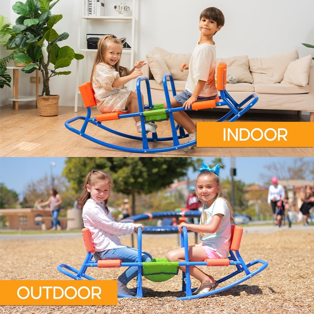 Double Rocking Seesaw – 2-Seater Teeter Totter for Kids Ages 3-5 – Outdoor Ride-On Playground Toy for Two Children –
