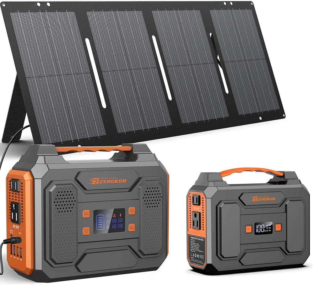 Portable Power Station with solar panel 60W,300W Solar Generator with Panels,100W Portable Power Bank 110v AC Outlet